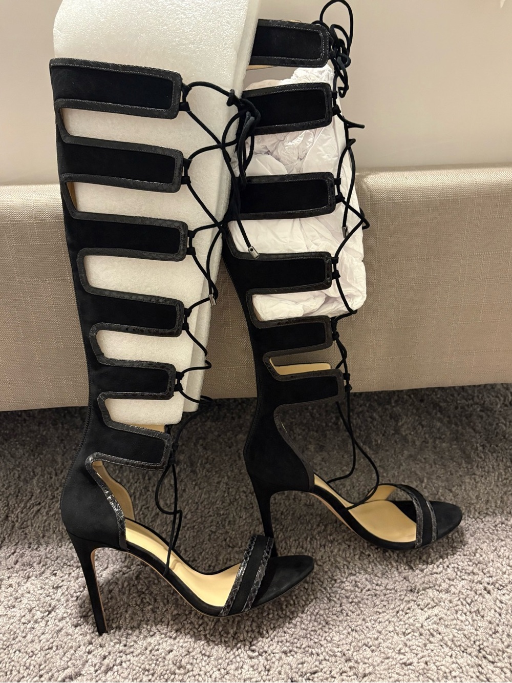 ALEXANDRE BIRMAN RARE FIND! Black Suede Snakeskin Gladiator Lace Up Sandal SZ39 - Picture 9 of 14